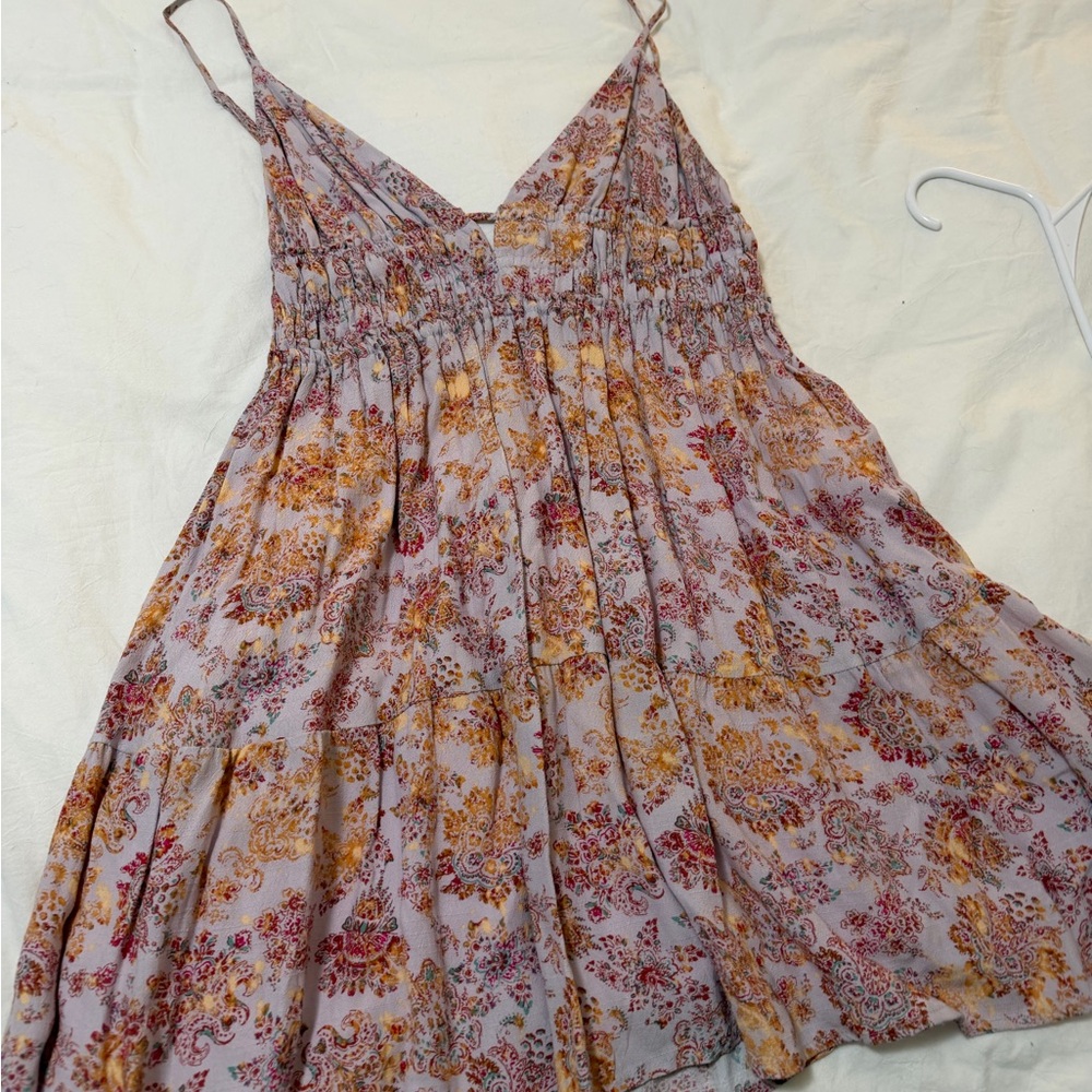 Urban Outfitters Light Pink Elastic Waist dress with Floral Trim